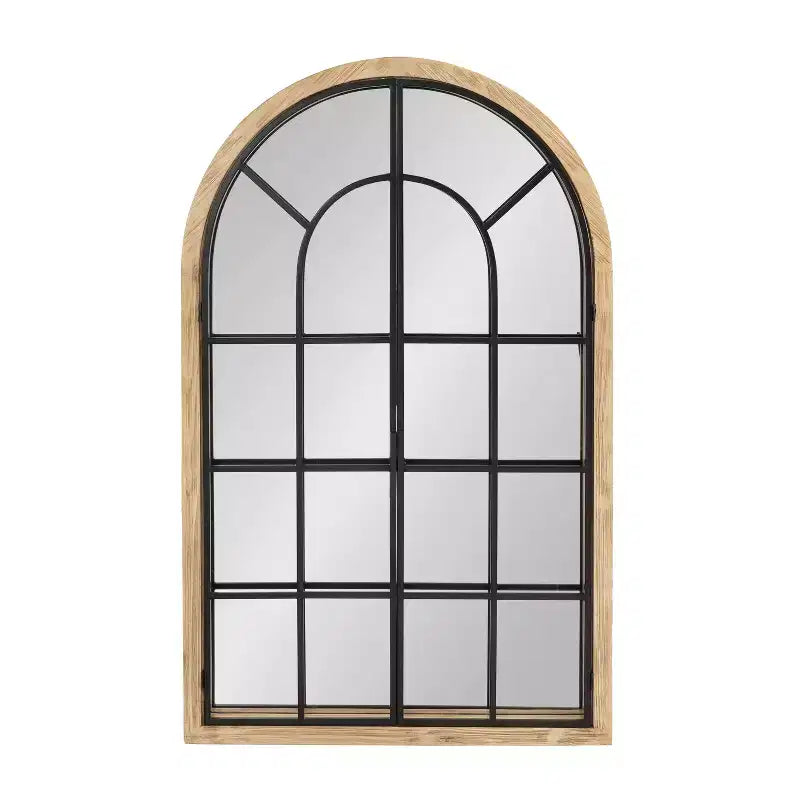 Miroir en bois et métal à arcades, 26 x 42 po (finition bois naturel) : style de ferme transitionnel