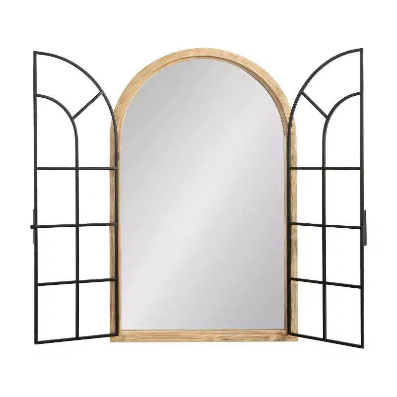 Miroir en bois et métal à arcades, 26 x 42 po (finition bois naturel) : style de ferme transitionnel