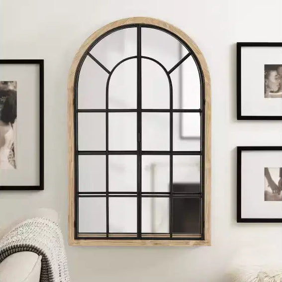 Miroir en bois et métal à arcades, 26 x 42 po (finition bois naturel) : style de ferme transitionnel