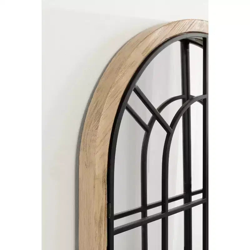 Miroir en bois et métal à arcades, 26 x 42 po (finition bois naturel) : style de ferme transitionnel