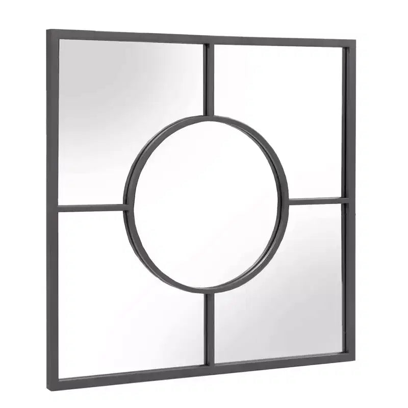 Miroir mural carré géométrique 61x61 cm avec cadre graphite : Décor moderne, métal, fixation murale