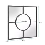 Miroir mural carré géométrique 61x61 cm avec cadre graphite : Décor moderne, métal, fixation murale