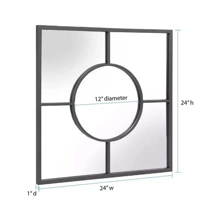 Miroir mural carré géométrique 61x61 cm avec cadre graphite : Décor moderne, métal, fixation murale