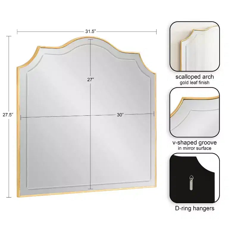 Miroir mural doré arqué de 32 x 28 pouces
