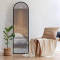 Miroir arqué noir : Grand miroir moderne de 60 pouces, cadre en métal, autoportant, 18 pouces de large.