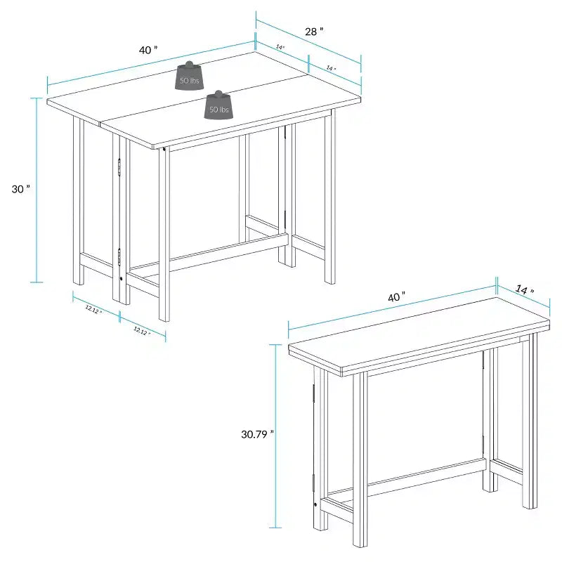 Table console et table à manger convertible pliante en bois massif marron chaud -