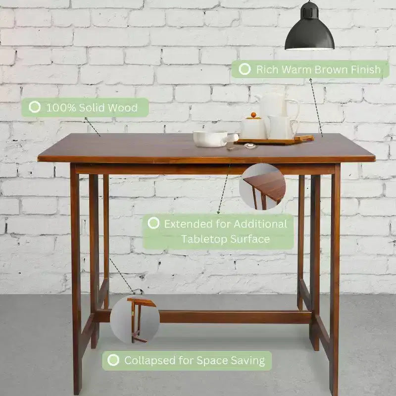 Table console et table à manger convertible pliante en bois massif marron chaud -