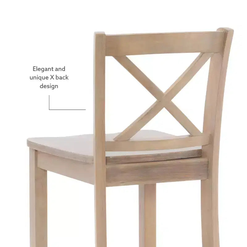 Tabourets de bar à hauteur de comptoir X-Back traditionnels en bois massif 24" finition gris délavé -