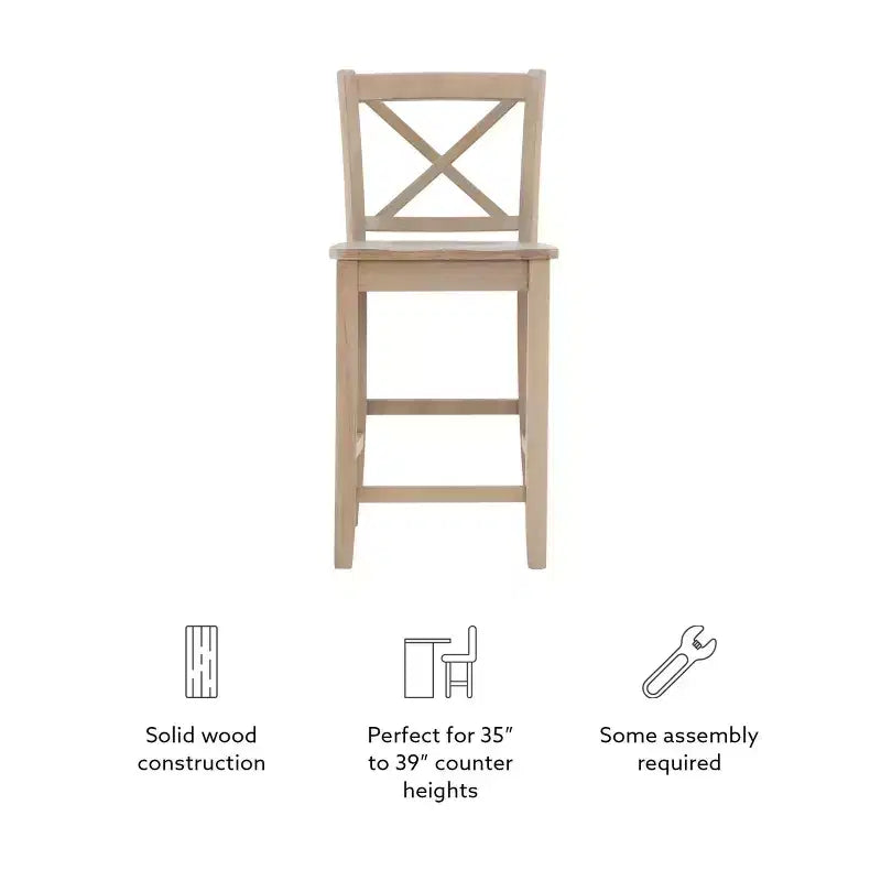Tabourets de bar à hauteur de comptoir X-Back traditionnels en bois massif 24" finition gris délavé -