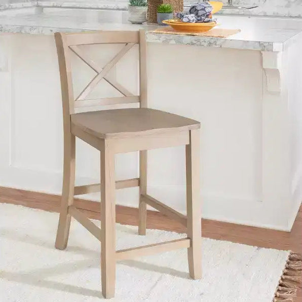 Tabourets de bar à hauteur de comptoir X-Back traditionnels en bois massif 24" finition gris délavé -