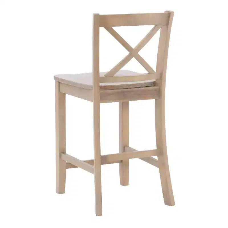 Tabourets de bar à hauteur de comptoir X-Back traditionnels en bois massif 24" finition gris délavé -