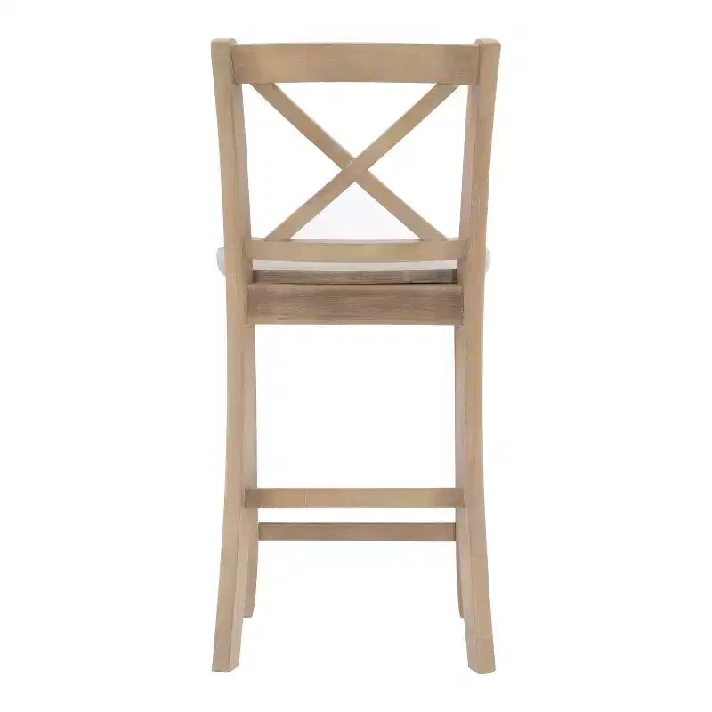 Tabourets de bar à hauteur de comptoir X-Back traditionnels en bois massif 24" finition gris délavé -