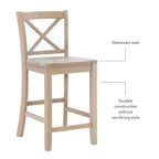 Tabourets de bar à hauteur de comptoir X-Back traditionnels en bois massif 24" finition gris délavé -