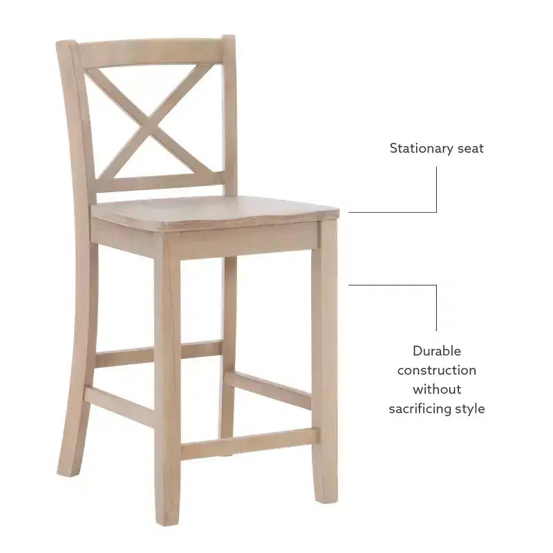 Tabourets de bar à hauteur de comptoir X-Back traditionnels en bois massif 24" finition gris délavé -