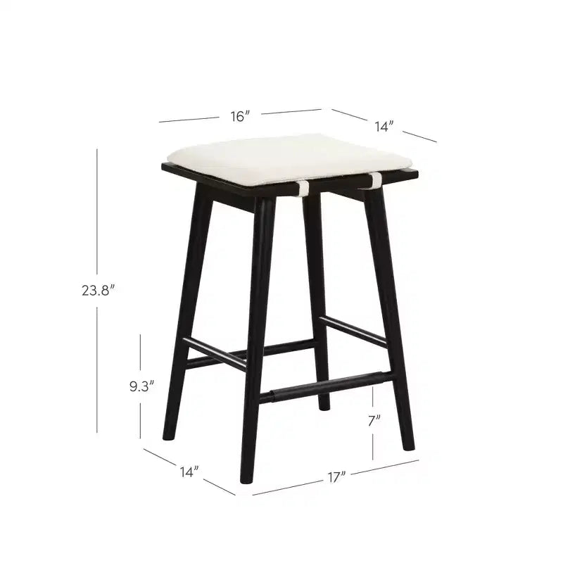 Tabouret de bar hauteur comptoir en bois et bouclette noir : Revêtement en lin, 63 cm de haut