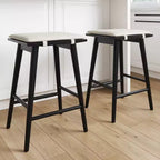 Tabouret de bar hauteur comptoir en bois et bouclette noir : Revêtement en lin, 63 cm de haut