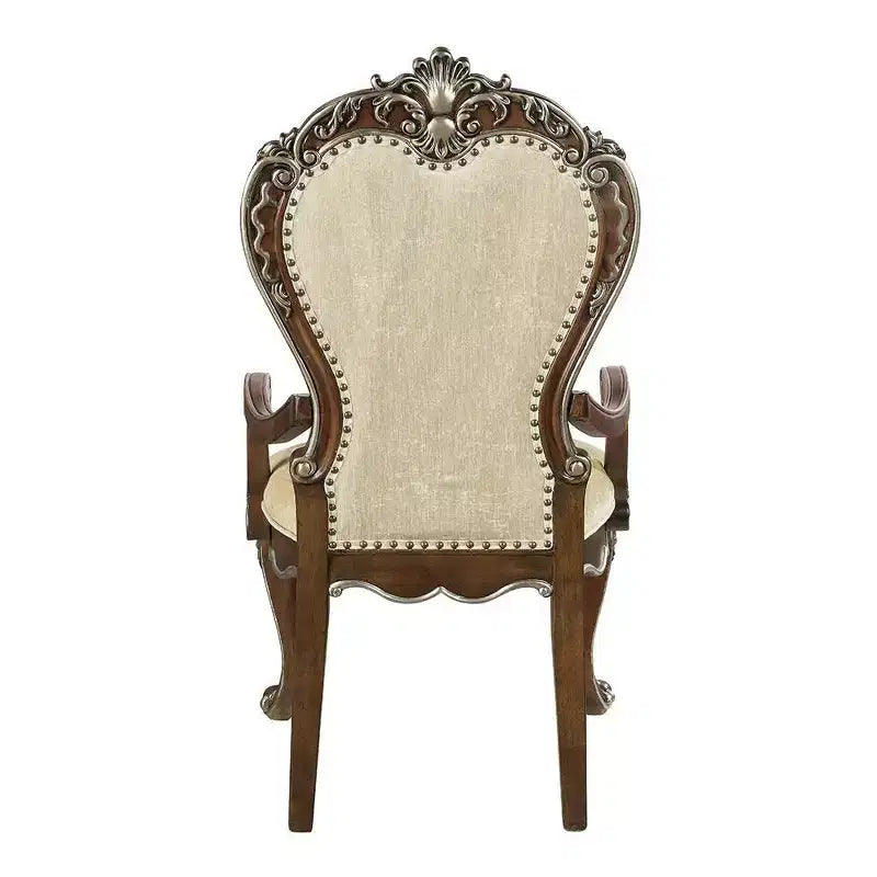 Chaise de salle à manger Latisha 24 po marron antique - : Chenille grise, détails argentés, garniture cloutée