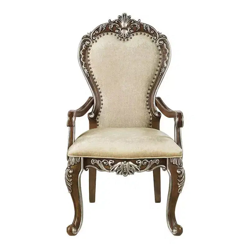 Chaise de salle à manger Latisha 24 po marron antique - : Chenille grise, détails argentés, garniture cloutée