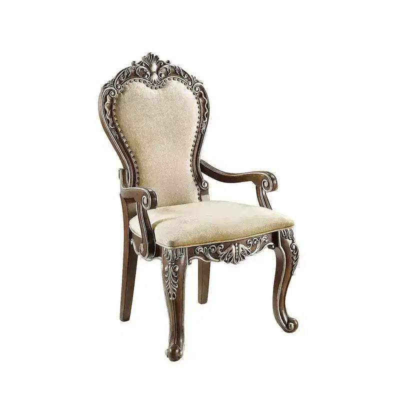 Chaise de salle à manger Latisha 24 po marron antique - : Chenille grise, détails argentés, garniture cloutée