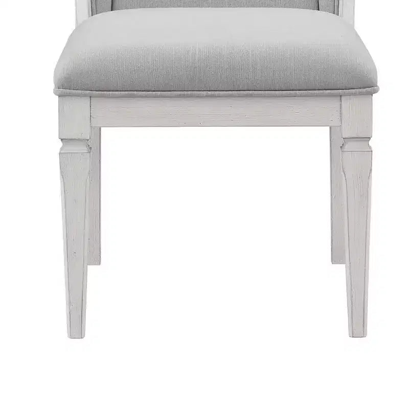Chaise de salle à manger de 22,25 po – Tissu en lin gris clair et fini blanc vieilli