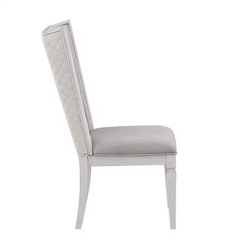 Chaise de salle à manger de 22,25 po – Tissu en lin gris clair et fini blanc vieilli