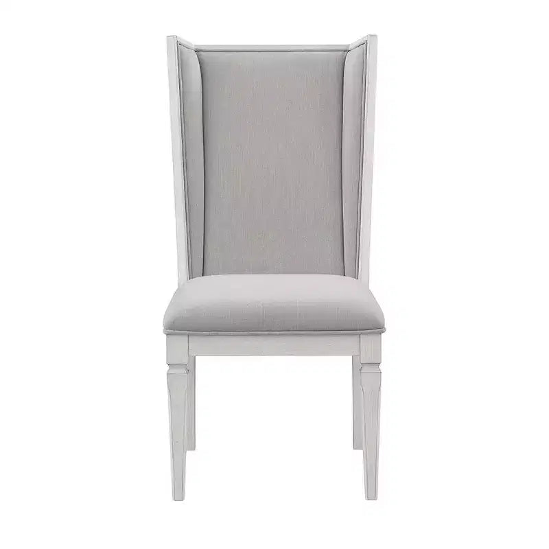 Chaise de salle à manger de 22,25 po – Tissu en lin gris clair et fini blanc vieilli