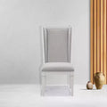 Chaise de salle à manger de 22,25 po – Tissu en lin gris clair et fini blanc vieilli