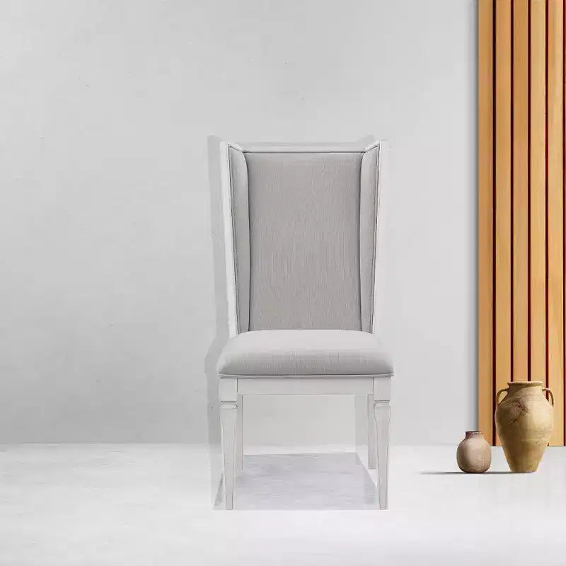 Chaise de salle à manger de 22,25 po – Tissu en lin gris clair et fini blanc vieilli
