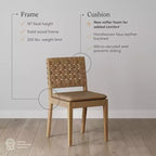 Chaise de salle à manger en similicuir tressé, moderne du milieu du siècle, marron clair : Rembourrée, structure en bois, sans accoudoirs