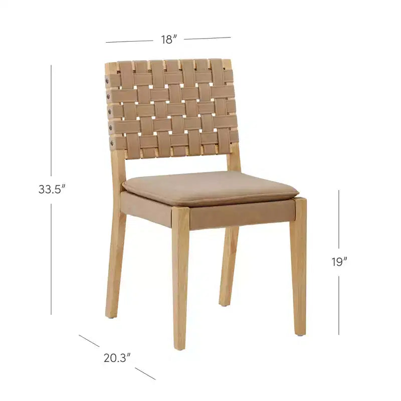 Chaise de salle à manger en similicuir tressé, moderne du milieu du siècle, marron clair : Rembourrée, structure en bois, sans accoudoirs