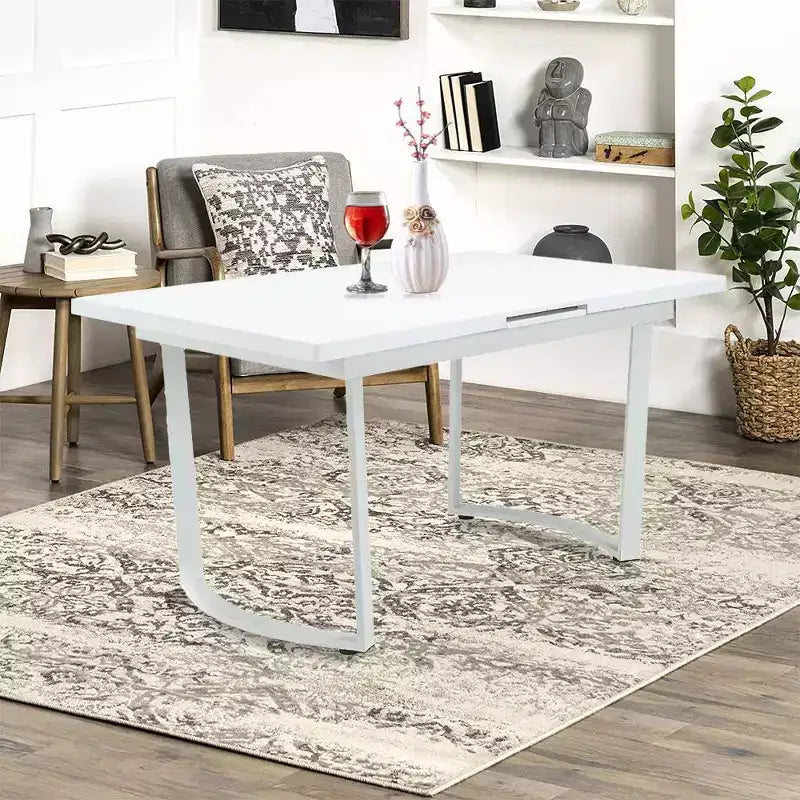 Tables de salle à manger 60-72" blanc brillant - : Rectangle extensible élégant pour 6 personnes
