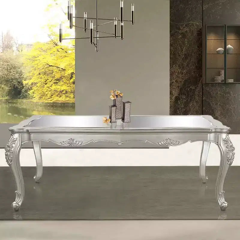 Table de salle à manger rectangulaire de 244 cm (finition champagne) — style élégant, huit places.