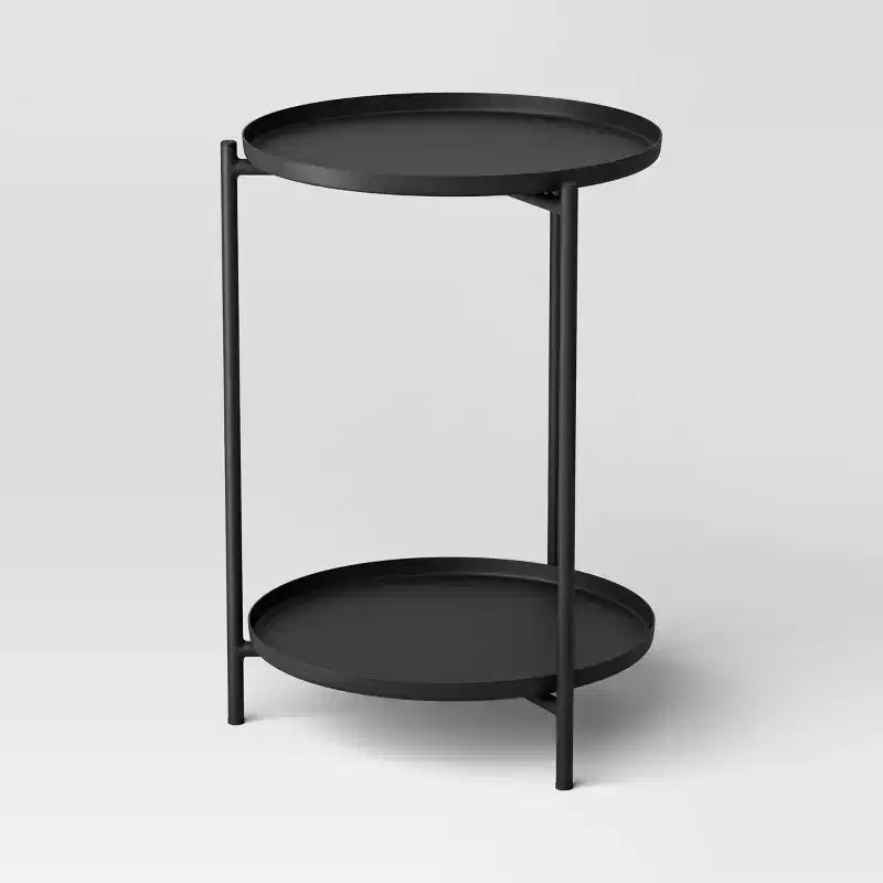 Petite table d'appoint en métal avec étagère Noir - ™