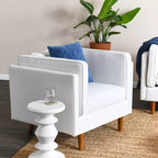 Storied Home Atley Modern Upholstered High Sided Arm Chair Coastal White: Elegant Polyester, Steel Frame