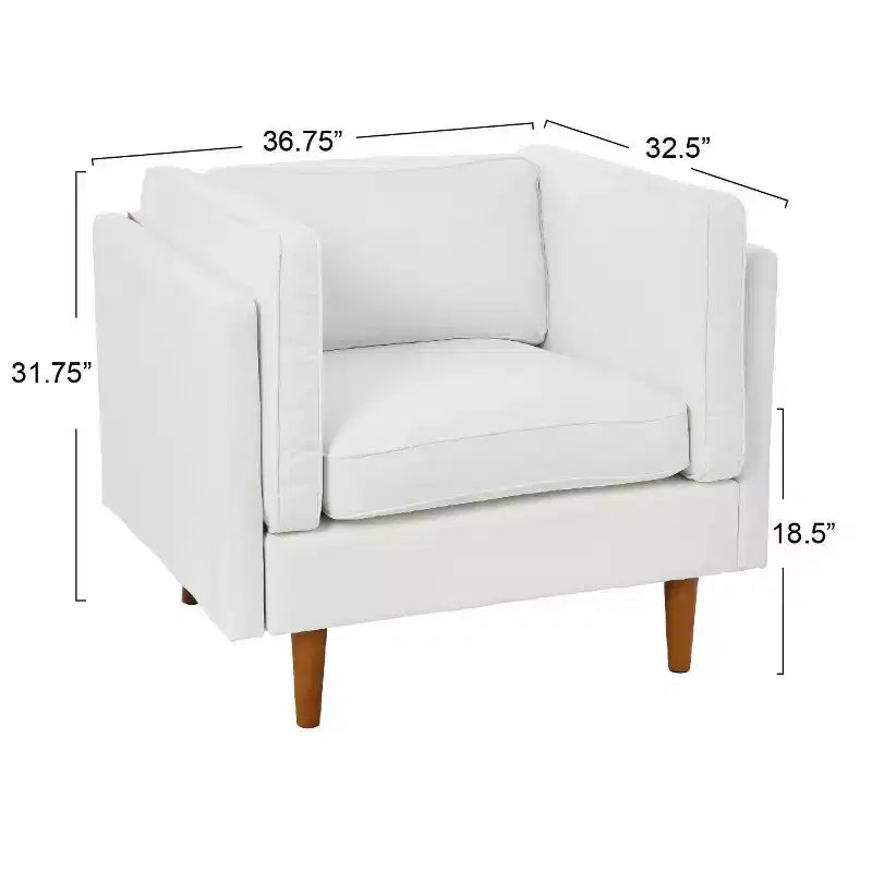 Fauteuil moderne à dossier haut rembourré, blanc côtier : Polyester élégant, structure en acier
