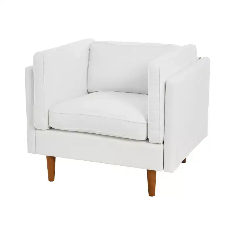 Fauteuil moderne à dossier haut rembourré, blanc côtier : Polyester élégant, structure en acier