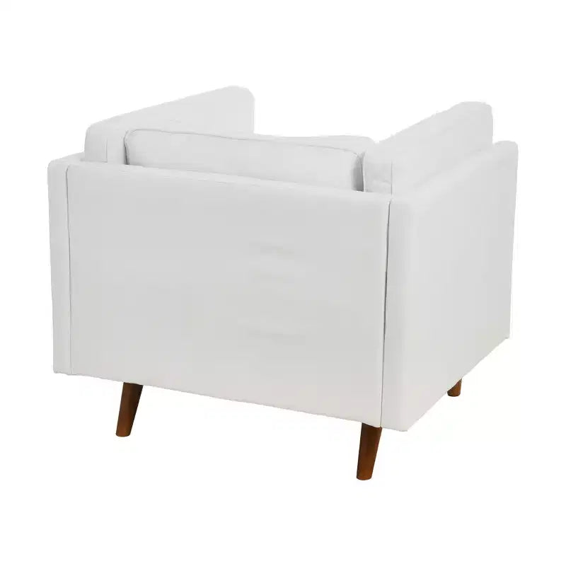 Fauteuil moderne à dossier haut rembourré, blanc côtier : Polyester élégant, structure en acier