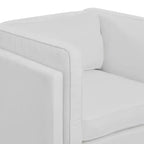 Fauteuil moderne à dossier haut rembourré, blanc côtier : Polyester élégant, structure en acier