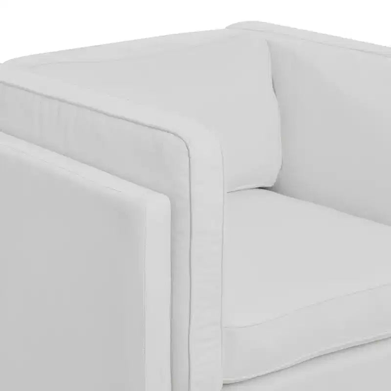Fauteuil moderne à dossier haut rembourré, blanc côtier : Polyester élégant, structure en acier