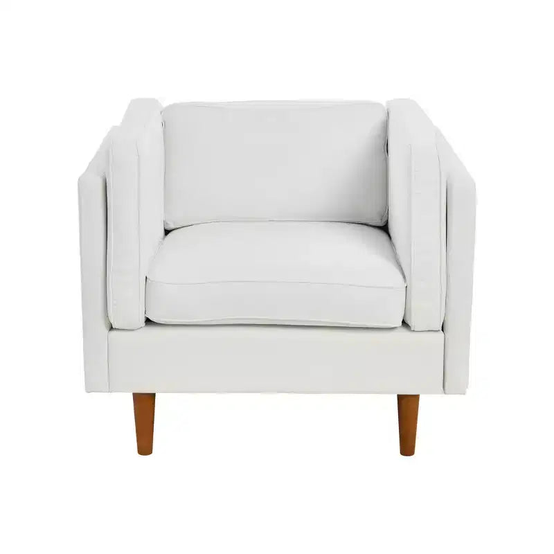 Fauteuil moderne à dossier haut rembourré, blanc côtier : Polyester élégant, structure en acier