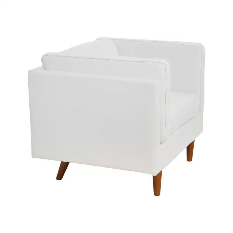 Fauteuil moderne à dossier haut rembourré, blanc côtier : Polyester élégant, structure en acier
