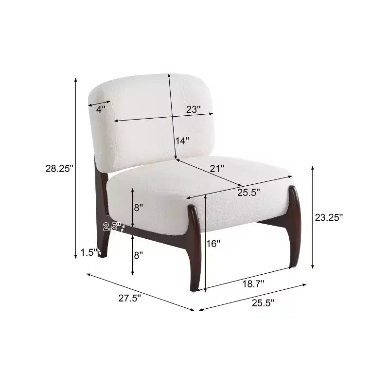 Fauteuil d'appoint en bois d'hévéa de style moderne, rembourré en tissu bouclé.