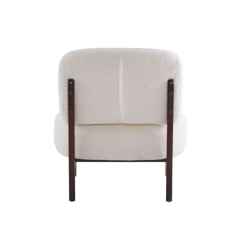 Fauteuil d'appoint en bois d'hévéa de style moderne, rembourré en tissu bouclé.