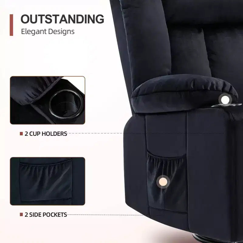 Fauteuil inclinable massant électrique Chauffant et basculant pivotant à 360° Noir