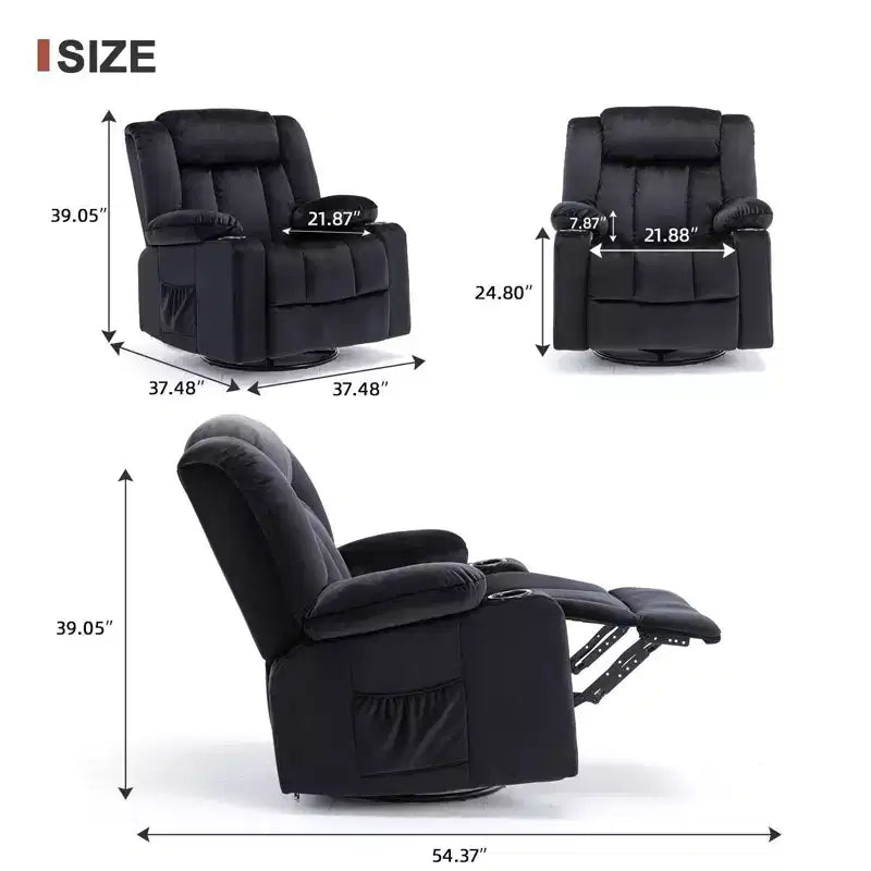 Fauteuil de massage électrique inclinable, fauteuil à bascule chauffant, canapé pivotant à 360 degrés, noir