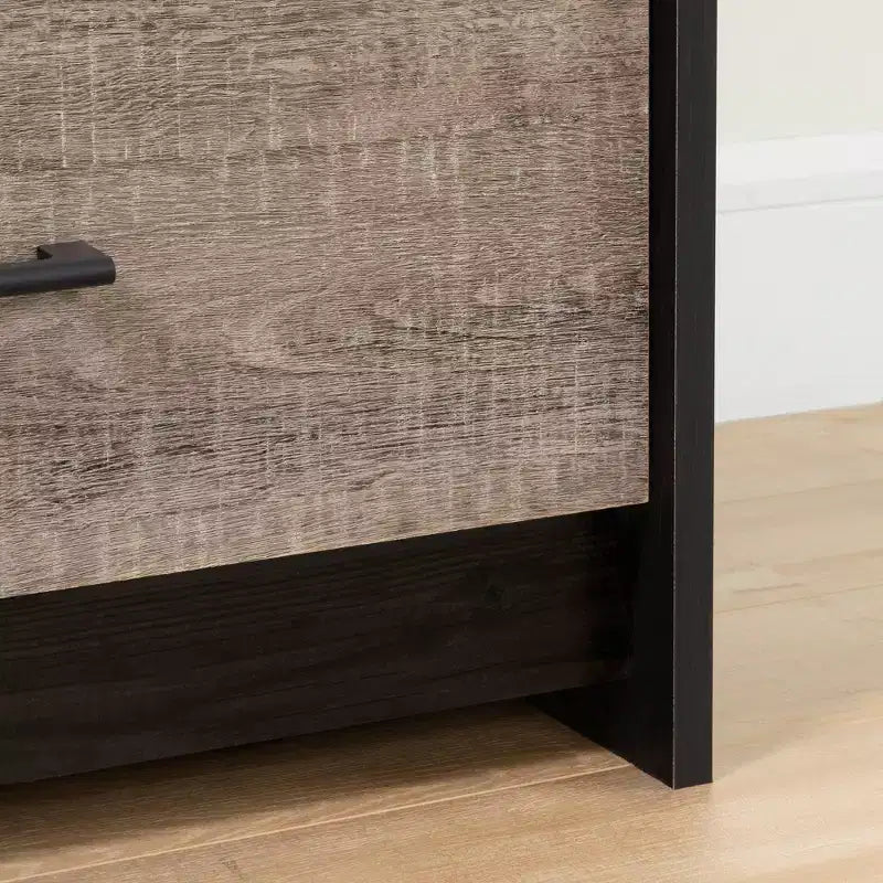 Commode double 6 tiroirs (noir vieilli/chêne patiné) : meuble de rangement de style moderne avec glissières métalliques