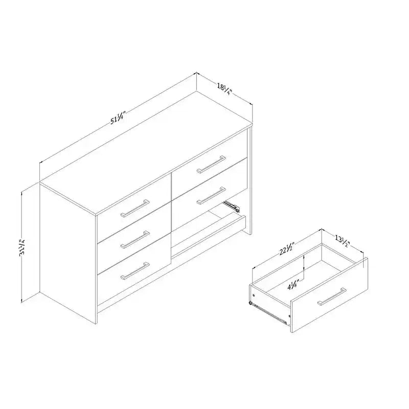 Commode double 6 tiroirs (noir vieilli/chêne patiné) : meuble de rangement de style moderne avec glissières métalliques
