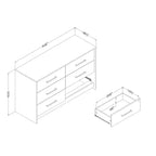 Commode double 6 tiroirs (noir vieilli/chêne patiné) : meuble de rangement de style moderne avec glissières métalliques