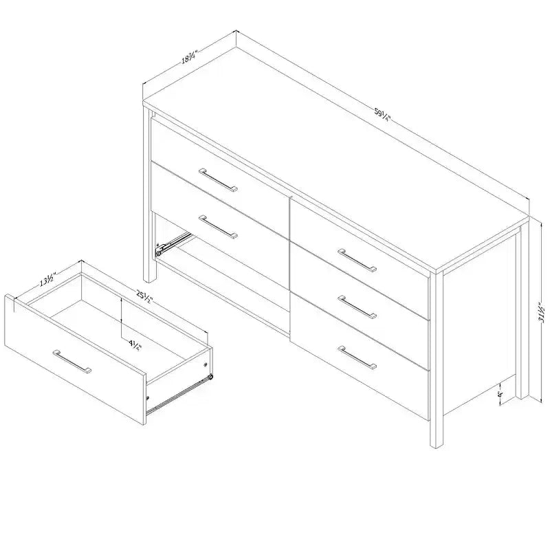 Commode double 6 tiroirs Frêne naturel
