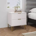 Table de chevet blanche à 2 tiroirs : Table de chevet moderne en MDF avec glissières métalliques, rangement